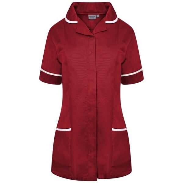 Classic Ladies Healthcare Tunic NCLTPS-MWT - MAROON - WHITE - FRONT