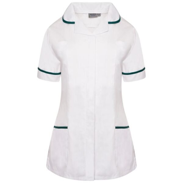 Classic Ladies Healthcare Tunic NCLTPS-WBGT - WHITE - BOTTLE GREEN - FRONT