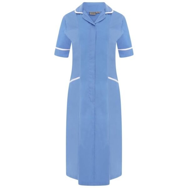 Ladies Healthcare Dress NCLD-HBWT - HOSPITAL BLUE - WHITE TRIM - FRONT
