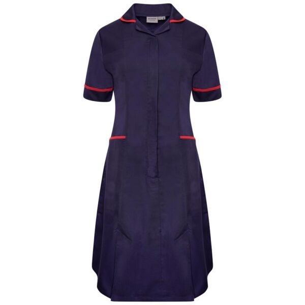 Ladies Healthcare Dress NCLD-NRT - NAVY - RED - FRONT