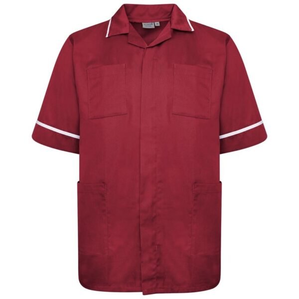 MENS-CLASSIC-HEALTHCARE-TUNIC NCMT-MWT - MAROON - WHITE - FRONT