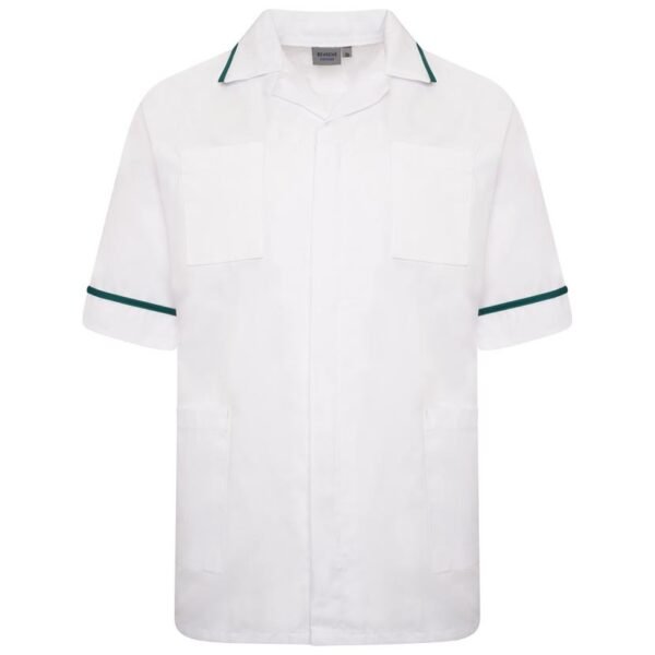 MENS-CLASSIC-HEALTHCARE-TUNIC NCMT-WBGT - WHITE- BOTTLE GREEN - FRONT